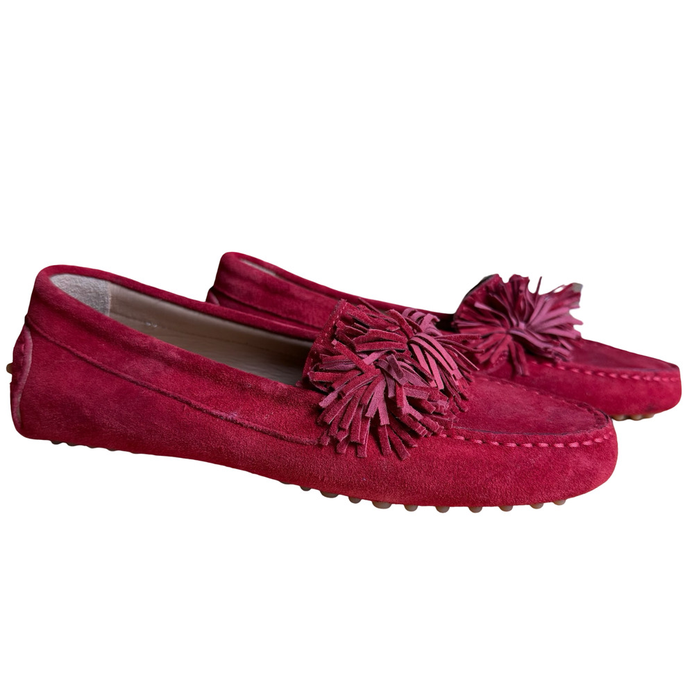 M. Gemi Italy Red Driving Loafers Flats Slip On Suede Leather Shoes 36.5 / 6 .5